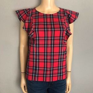 Draper James Plaid Tank Blouse Ruffle